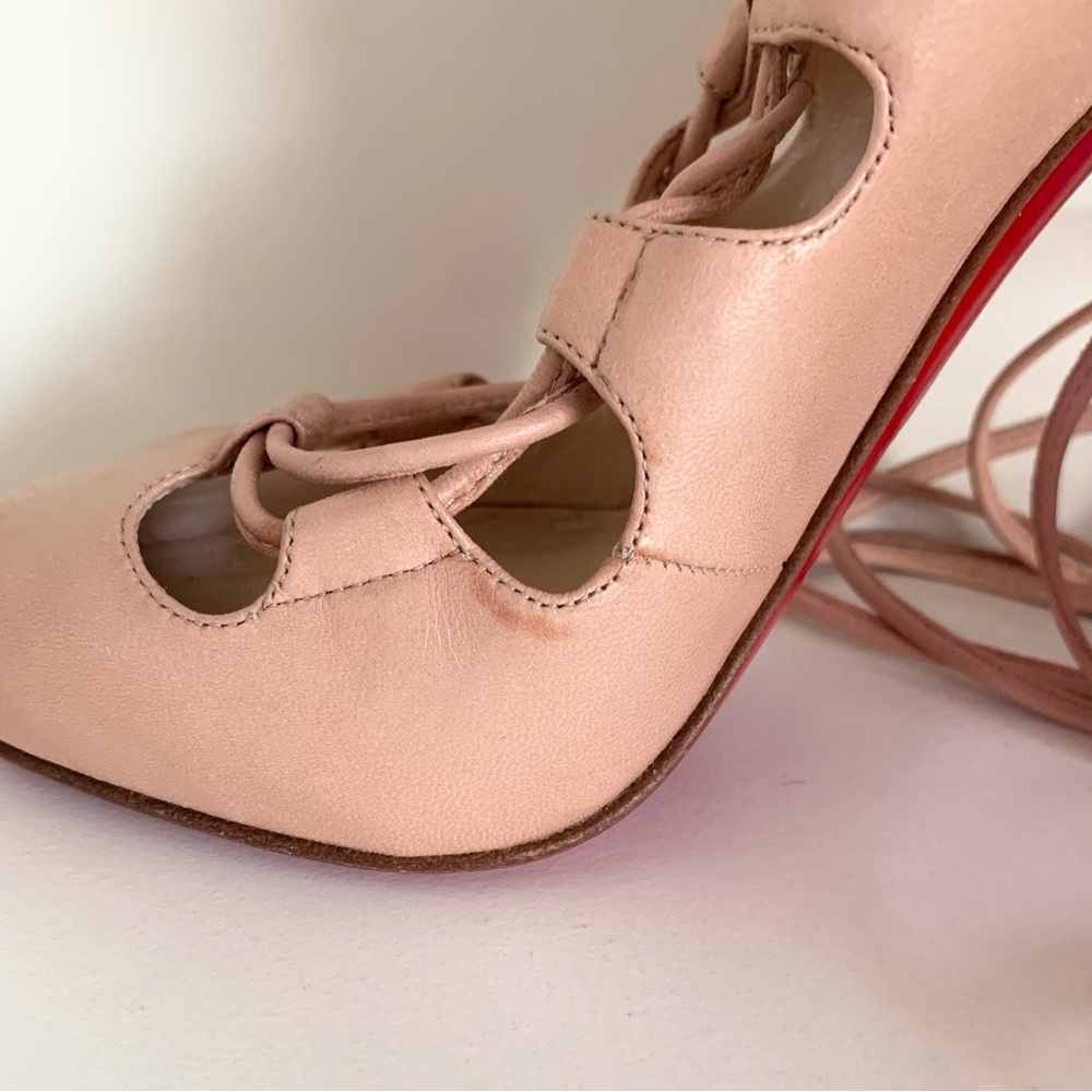 New Christian Louboutin nude Lace-Up Heels - Picture 14 of 16